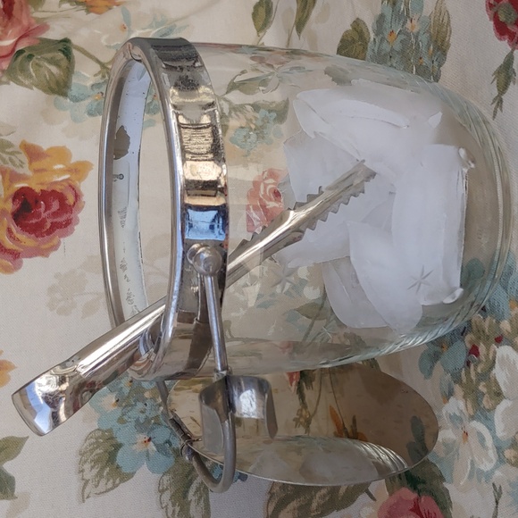 Vintage Etched Crystal Ice Bucket with Stainless Steel Lid and Tongs - Picture 7 of 15